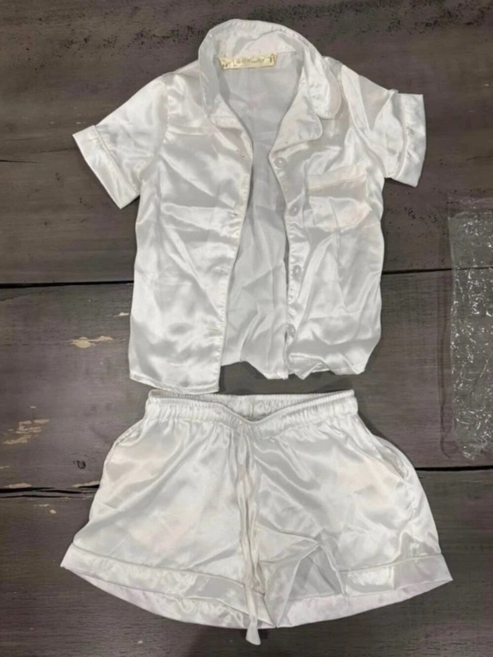 White Satin Flower Girl Pajamas 6–8T Wedding PJs